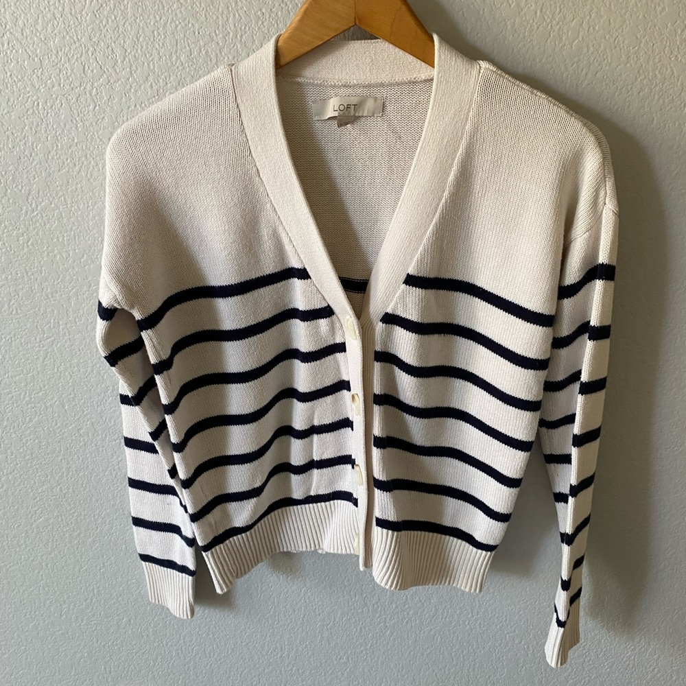 Loft XS Cotton Striped Cardigan